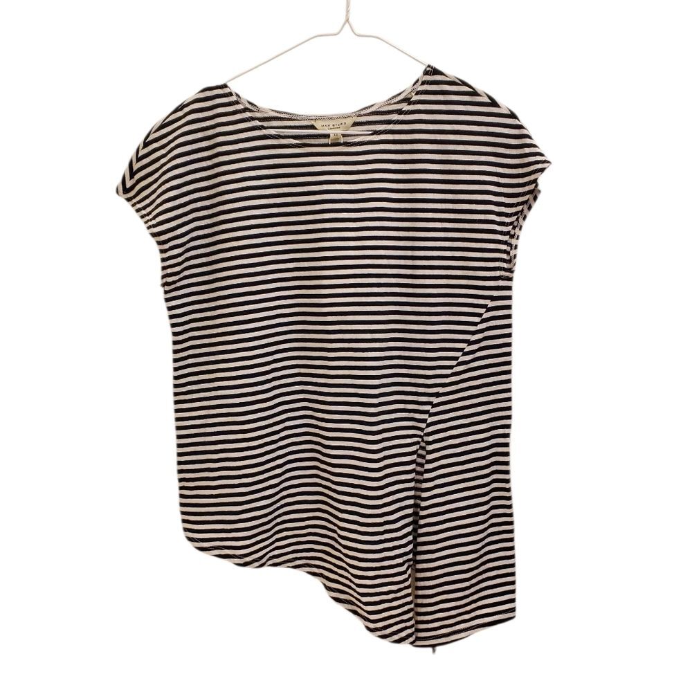 Max Studio London Striped Tunic Top Asymmetrical Hem Casual XS